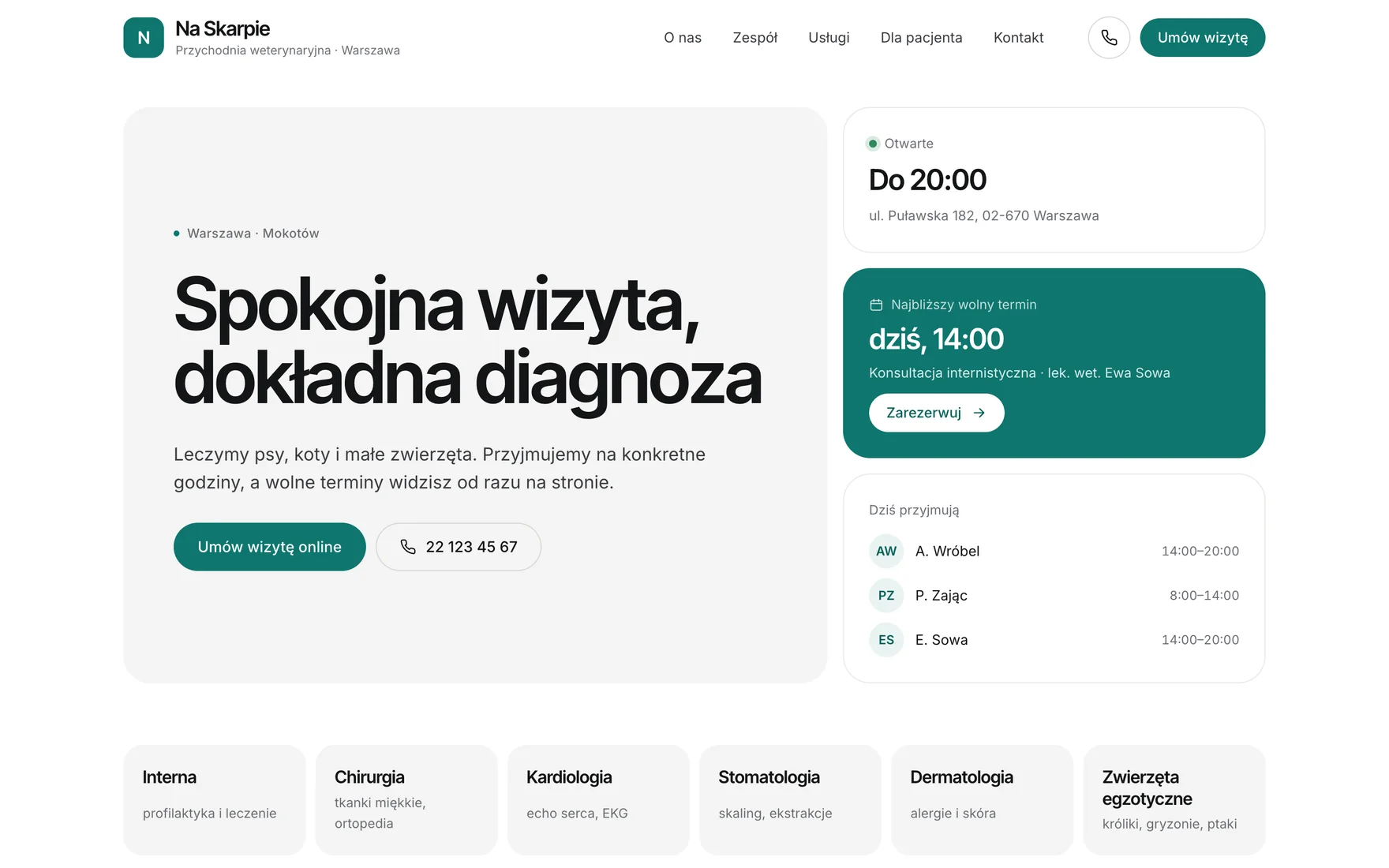 Przykładowa strona przychodni zbudowana w VetiSite
